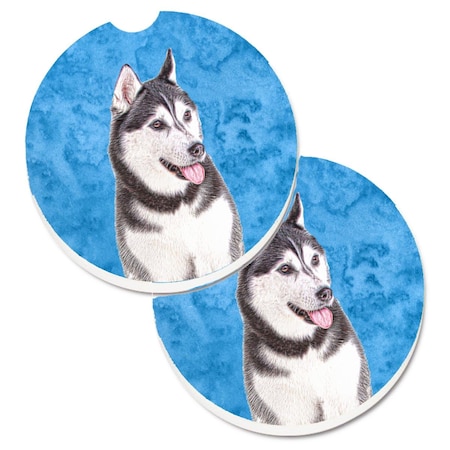Carolines Treasures Blue Alaskan Malamute Set of 2 Cup Holder Car Coaster KJ1224BUCARC